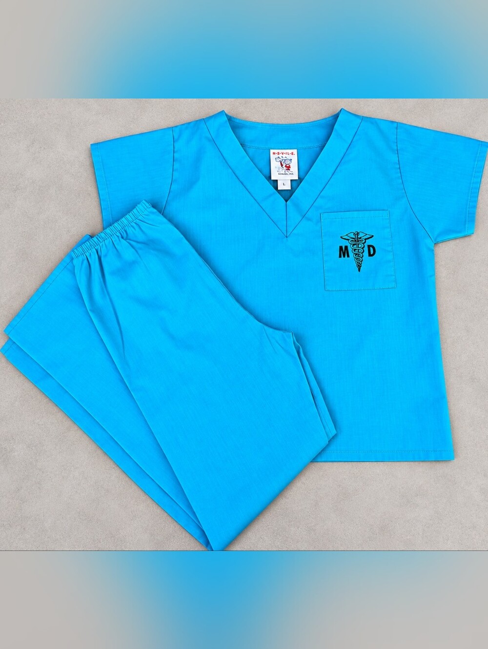 Vtg 80's/1990's Kidsville USA Children's Doctor Scrub Set Sz 7 USA Made Blue MD